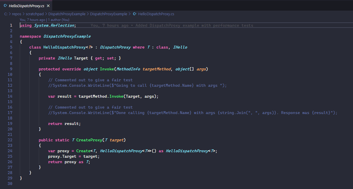 Proxy any class by interface in C# with DispatchProxy